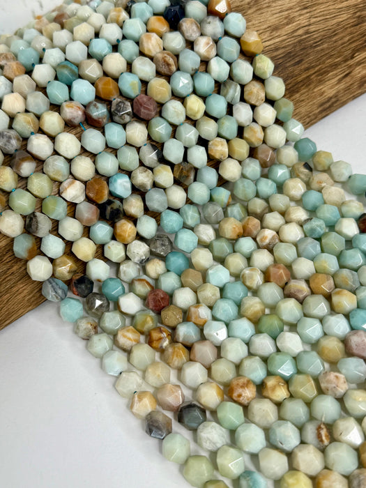 10mm Star Cut Faceted Amazonite Gemstone Beads | Natural Amazonite Dimond Shape Beads | DIY Jewelry Designs | 15" Strand | One Strand