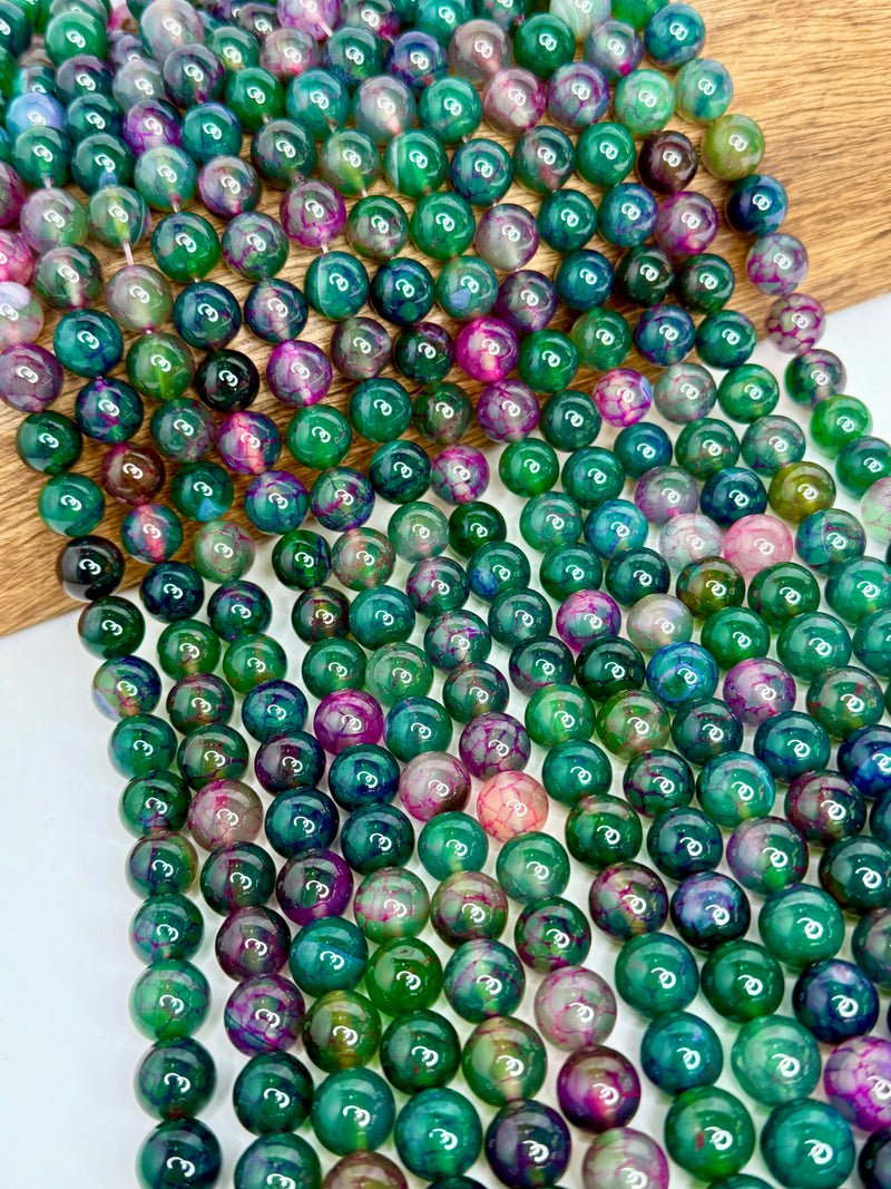 12mm Smooth Dragon Vein Agate Gemstone Beads | Smooth Green & Pink Agate | DIY Jewelry Designs | 15" Strand