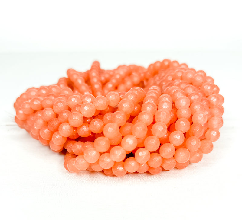 8mm Faceted Melon Colored Agate Gemstone Beads | Stone Faceted Beads | Agate Round Beads for Jewelry Making | DIY Bracelets |15.5" Strand Approx. 50 Beads per strand