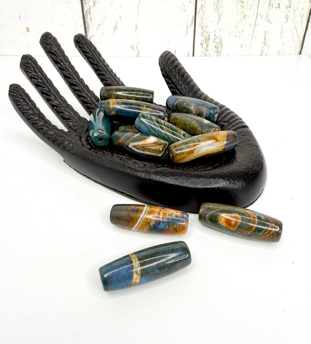 40x14mm Tibetan Agate Focal Gemstone Beads | Blue and Brown Agate Focal Beads | Centerpiece Bead DIY Jewelry Designs | 1 Bead