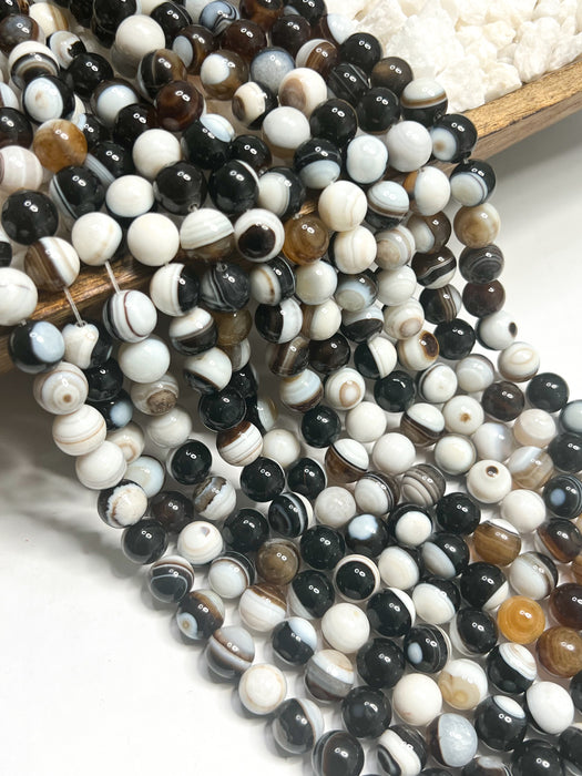 12mm Smooth Natural Black Sardonyx Agate Gemstone Beads | Healing Properties | DIY Jewelry Designs