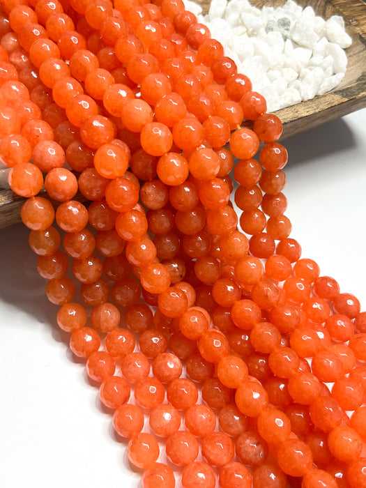 Gorgeous Faceted Orange Jade Gemstone Beads | Faceted Round Loose Beads | DIY Jewelry Designs