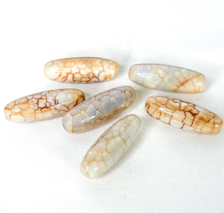 40mm Agate Focal Beads | 14x40mm Barrel Shape Bead | Beautiful Brown and Cream Gemstone Beads | DIY Jewelry |1 Piece