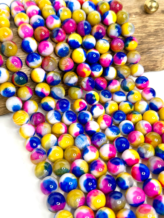 14mm Smooth Agate Gemstone Beads | Multicolor Agate Beads | DIY Jewelry Designs |15" Strand