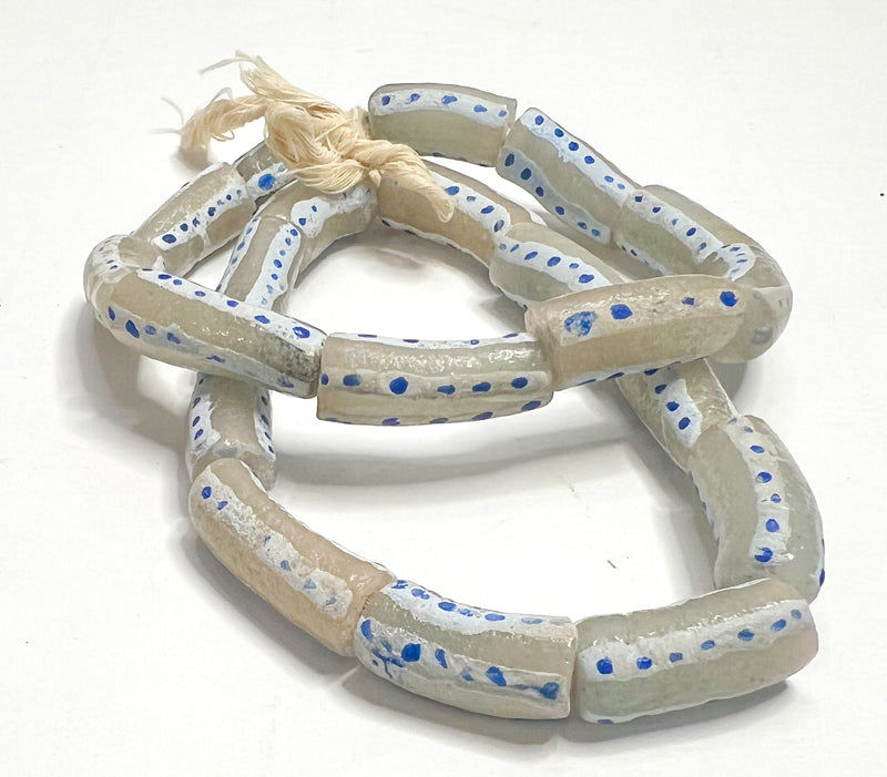 African Glass Beads | Ghana Krobo Tube Beads | White and Blue | DIY Jewelry Supplies