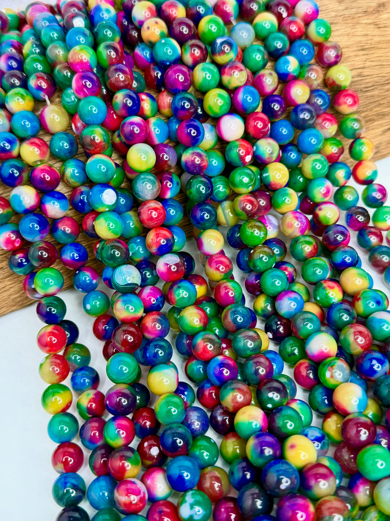 10mm Rainbow Multicolor Agate Beads | Multicolor Smooth Round Gemstones | 15" Strand for Jewelry Making | One Strand