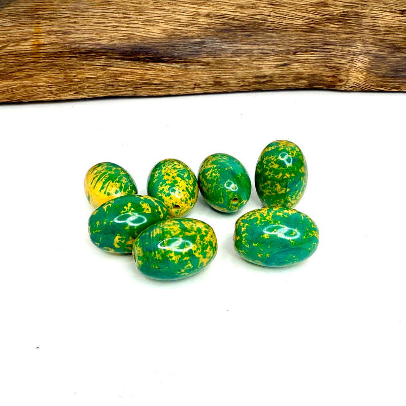 20x30mm Oval Agate Beads – Green Yellow & Pink Multicolor, Polished Gemstone Statement Beads (Sold by the Piece)