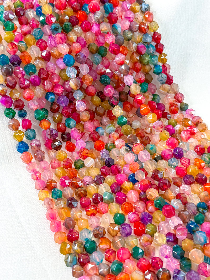 8mm Star Cut Agate Gemstone Beads | Multicolor Diamond Cut Agate Beads | DIY Jewelry Designs | 15" Strand | One Strand