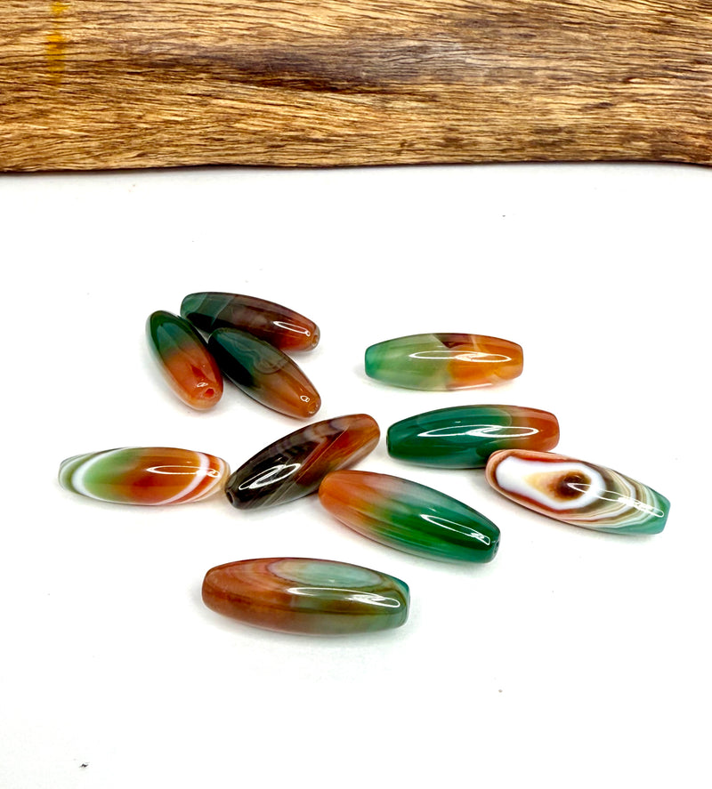 10x30mm Banded Agate Focal Beads – Barrel Gemstones in Assorted Colors (Sold by the Piece)