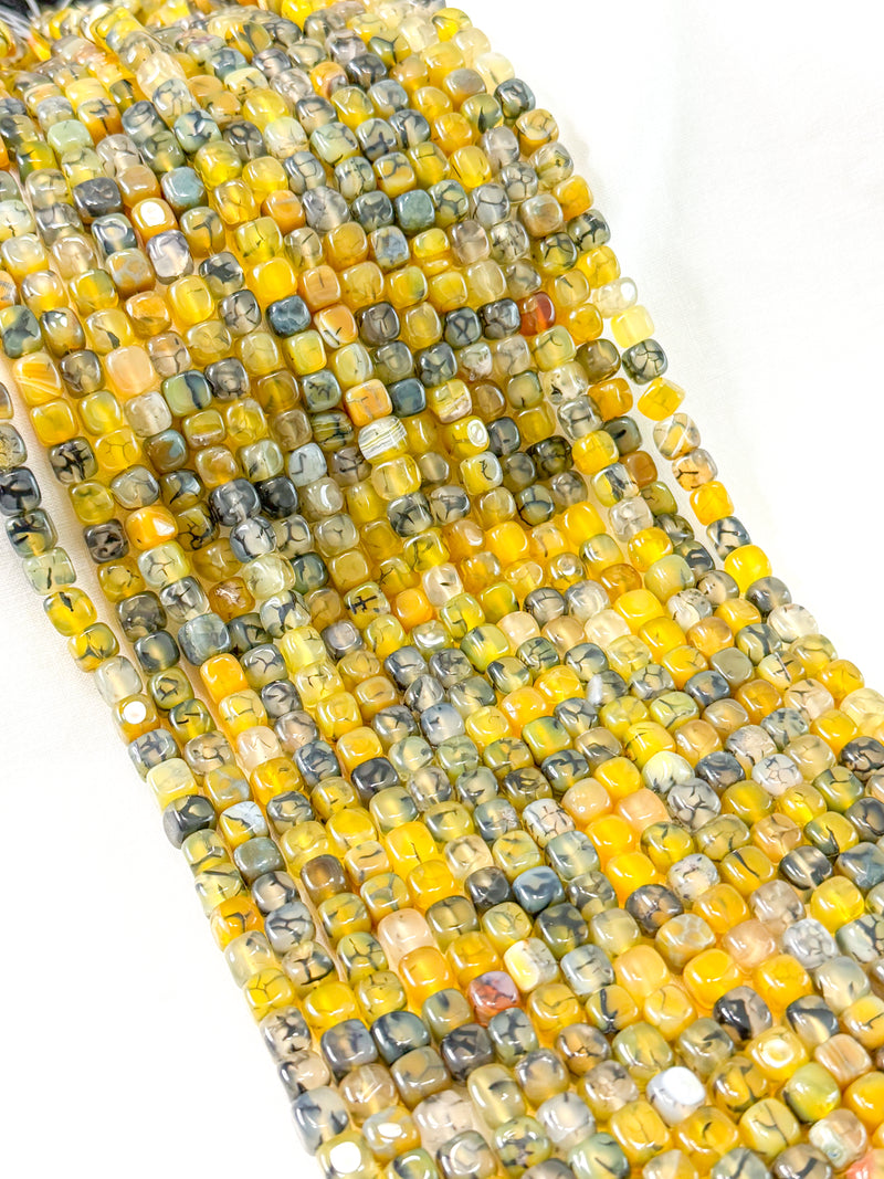 8x8mm Smooth Agate Cube Gemstone Beads | Gemstone Cubes Beads | Banded Agate | Dragon Vein Agate | DIY Jewelry Designs | Choose Color | One Strand