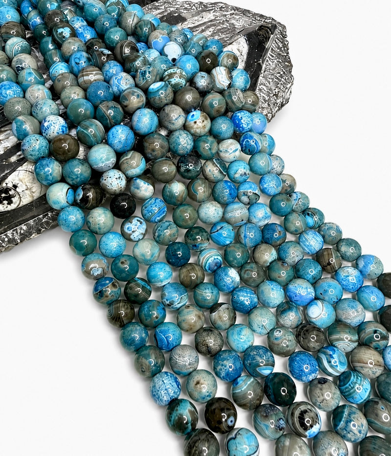 12mm Smooth Fire Agate Gemstone Beads | Smooth Blue & Gray Agate | DIY Jewelry Designs | 15"
