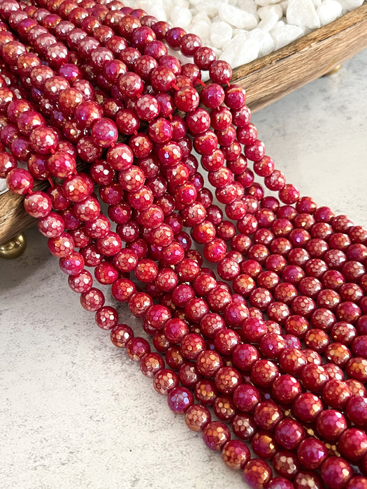 10mm Faceted Electroplated Red Agate Gemstone Beads | Plated Agate | Bright Red | DIY Gemstone Jewelry | 15” Strand 36 Beads per strand