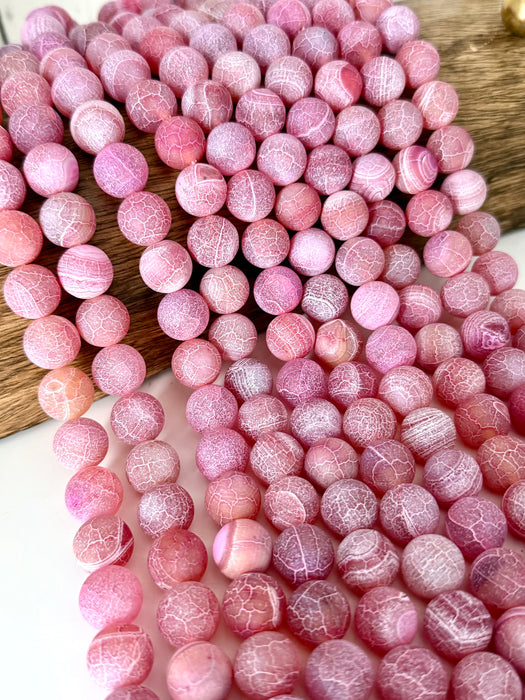 14mm Smooth Matte Crackle  Agate Gemstone Beads | 14mm Smooth Agate | Natural Gemstone Loose Beads | Matte Round | DIY Jewelry Making | 15" Strand 28 Beads
