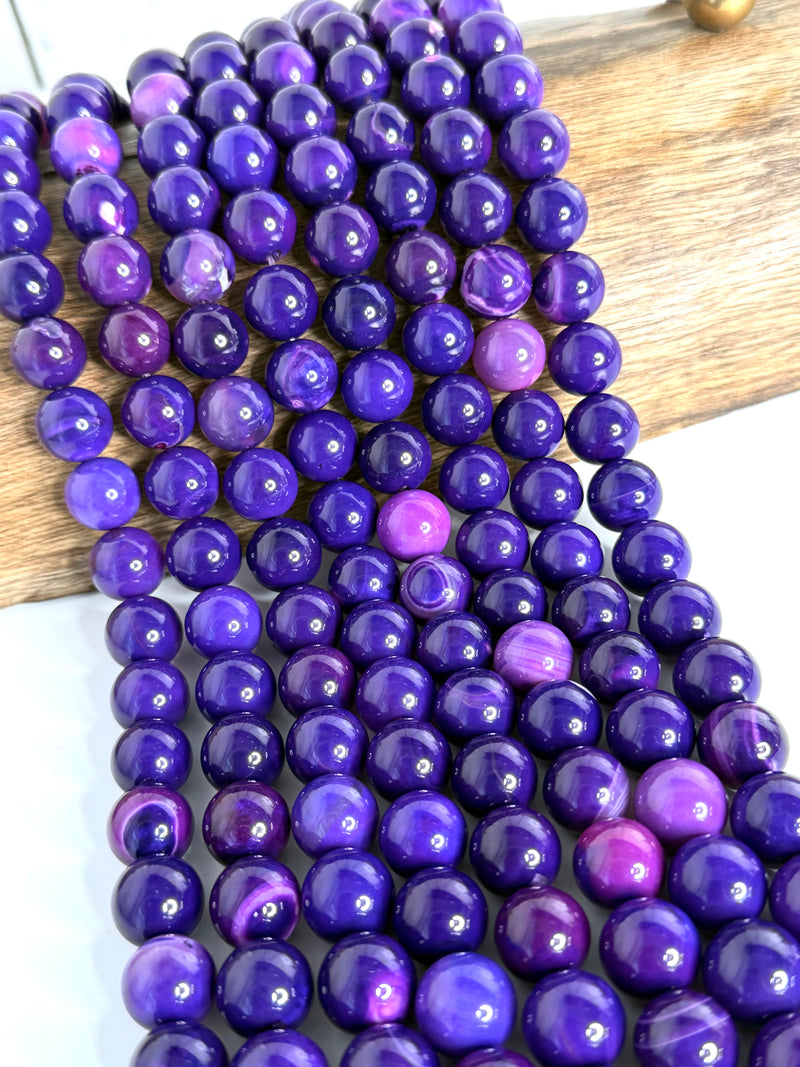 14mm Purple Smooth Agate Gemstone Beads – 15” Strand, Approx. 28 Beads - One Strand