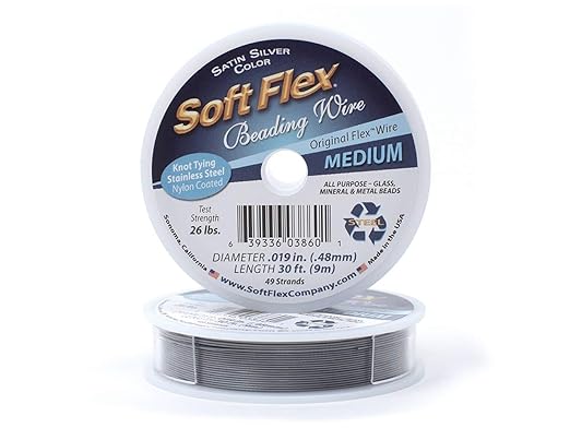 Soft Flex Satin Silver Beading Wire | Stainless Steel Beading Wire | .019 Inch, 30 Feet | DIY Jewelry Designs