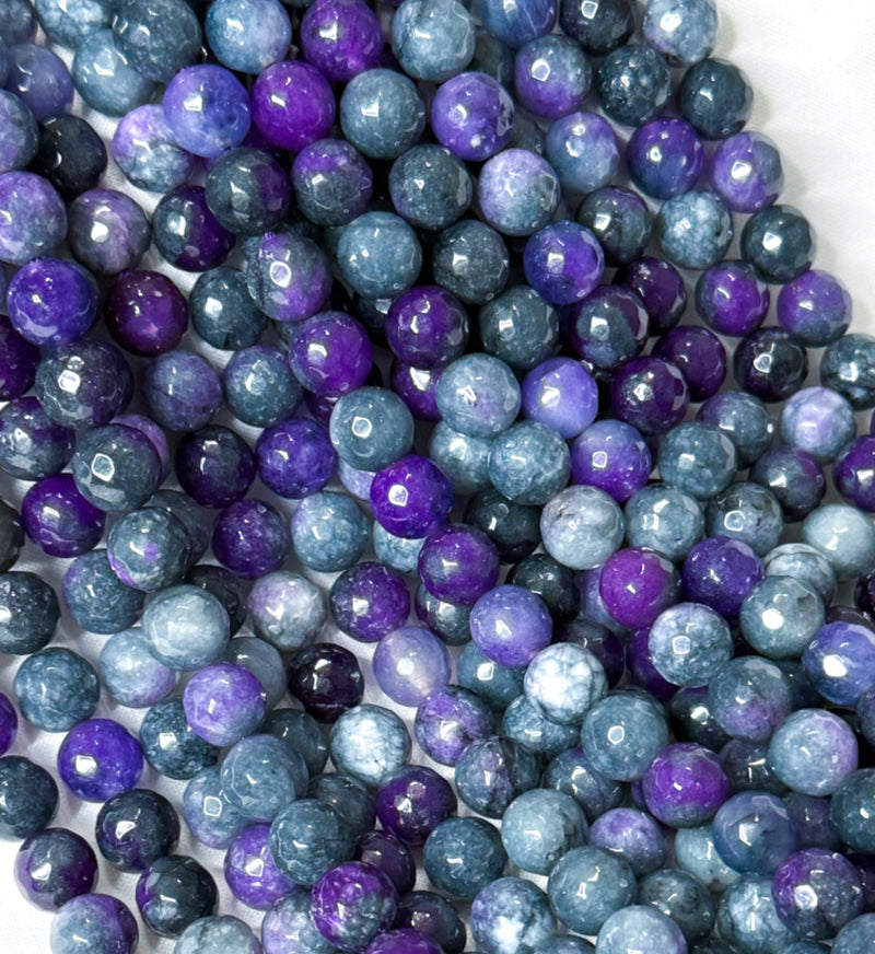 10mm Faceted Jade Gemstone Beads | Gray and Purple Faceted Jade | Multicolor Gemstone Beads | DIY Jewelry Designs | One Strand
