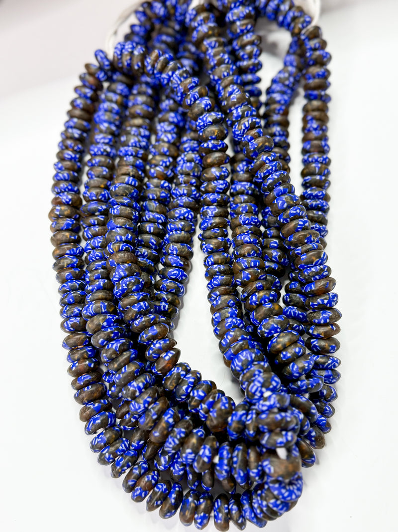 14mm Authentic African Fused Recycled Rondelle Glass Handmade Beads | Fair Trade Beads | 14mm Disk |Eco Friendly | 20" Strand | One Strand