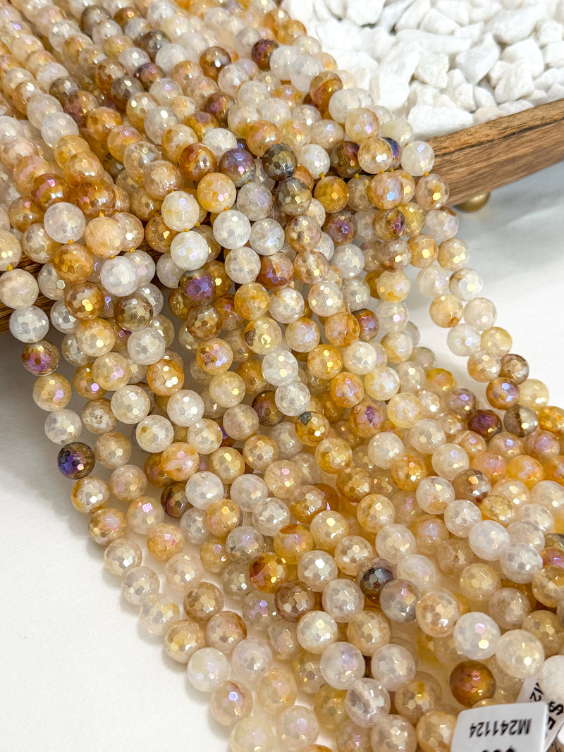 10mm Faceted Mystic Plated Yellow Flower Iron Agate | Faceted Flower Agate | Mystic Plated | DIY Jewelry Designs | 15" Strand