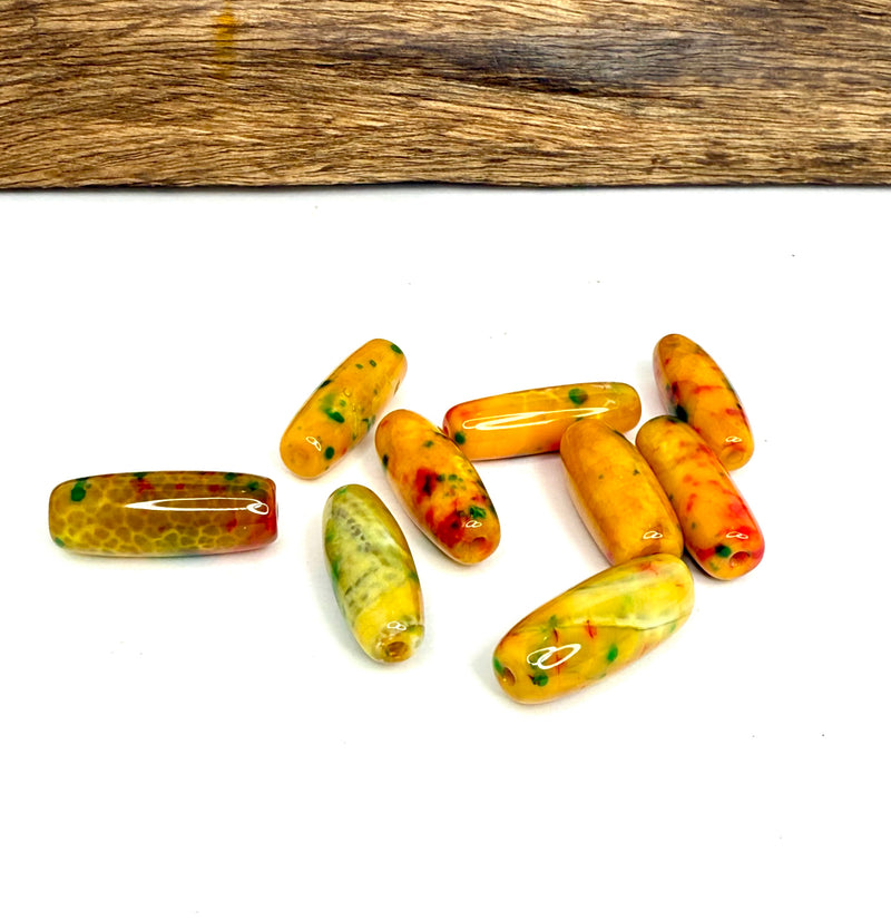 10x30mm Fire Agate Focal Beads – Multicolor, Blue-White & Purple-Yellow Barrel Gemstones (Sold by the Piece)