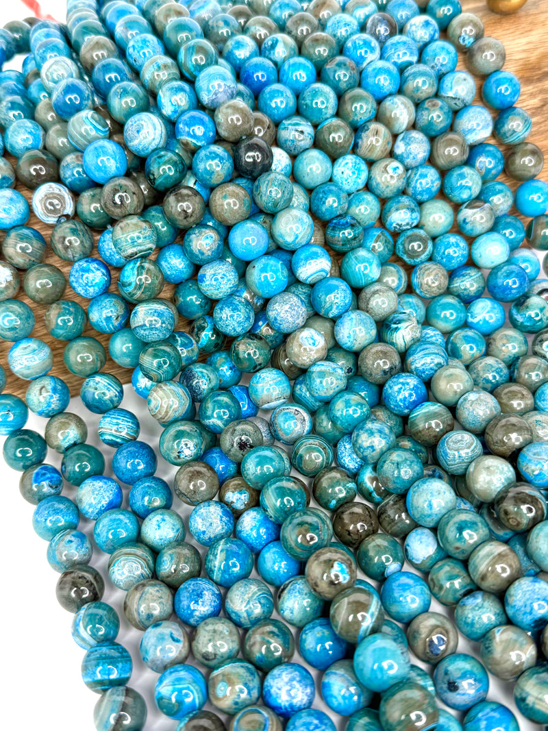 12mm Smooth Fire Agate Gemstone Beads | Smooth Blue & Gray Agate | DIY Jewelry Designs | 15"