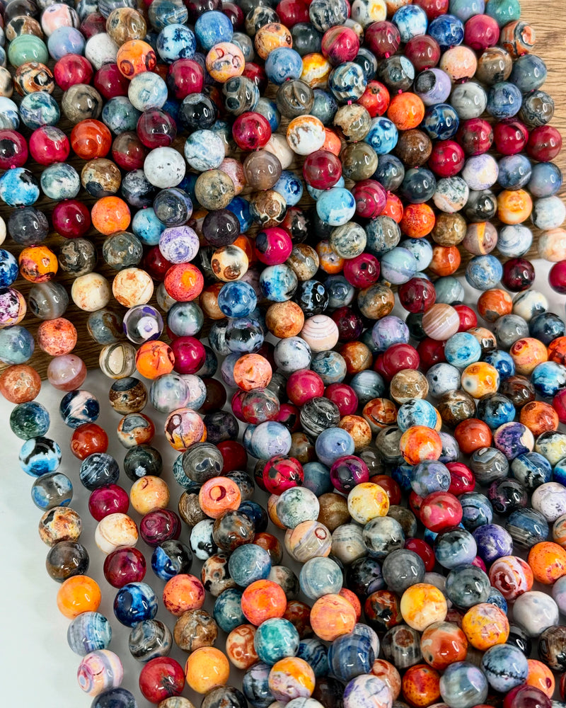 10mm & 14mm Smooth Multicolor Fire Agate Gemstone Beads | Agate Gemstone Beads | 14mm & 10mm | DIY Jewelry Designs | 15" Strand