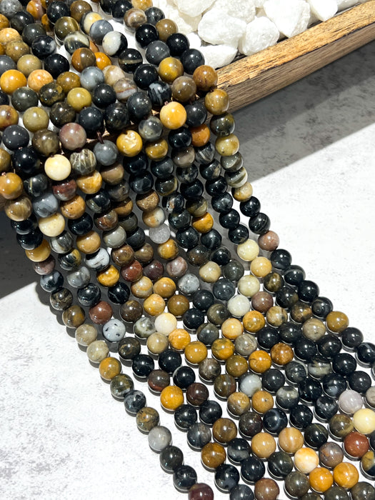 8mm Smooth Fossilized Wood Agate Gemstone Beads | Smooth Stone Beads | Fossilized Wool Agate Round Beads for Jewelry Making | DIY Bracelets |15.5" Strand Approx. 45 Beads per strand