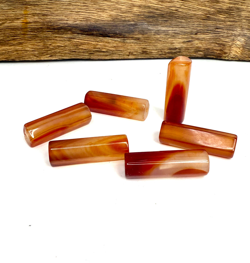 13x40mm & 13x36mm Tube Agate Beads – Purple, Carnelian & Red Black Variants – Polished Gemstone Beads (Sold by the Piece)