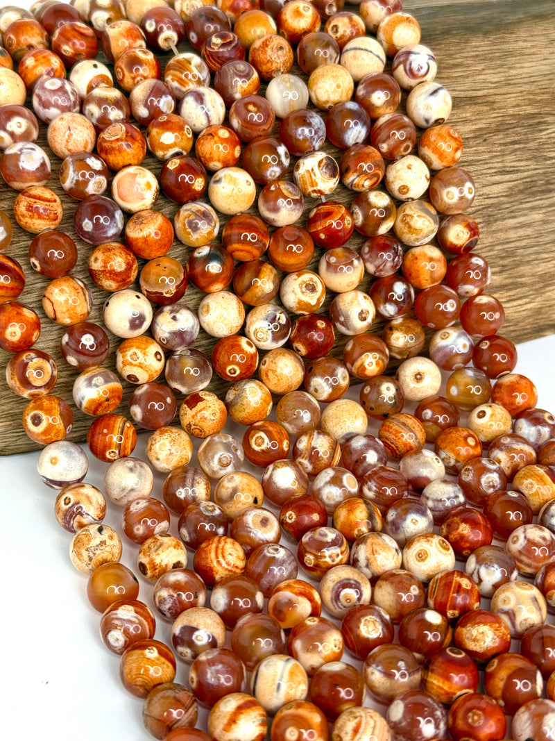 10mm Smooth Fire Agate Gemstone Beads | Orange and Cream Agate Round Gemstone Beads | Jewelry Making DIY | Gemstone Beads | 38 Beads per Strand