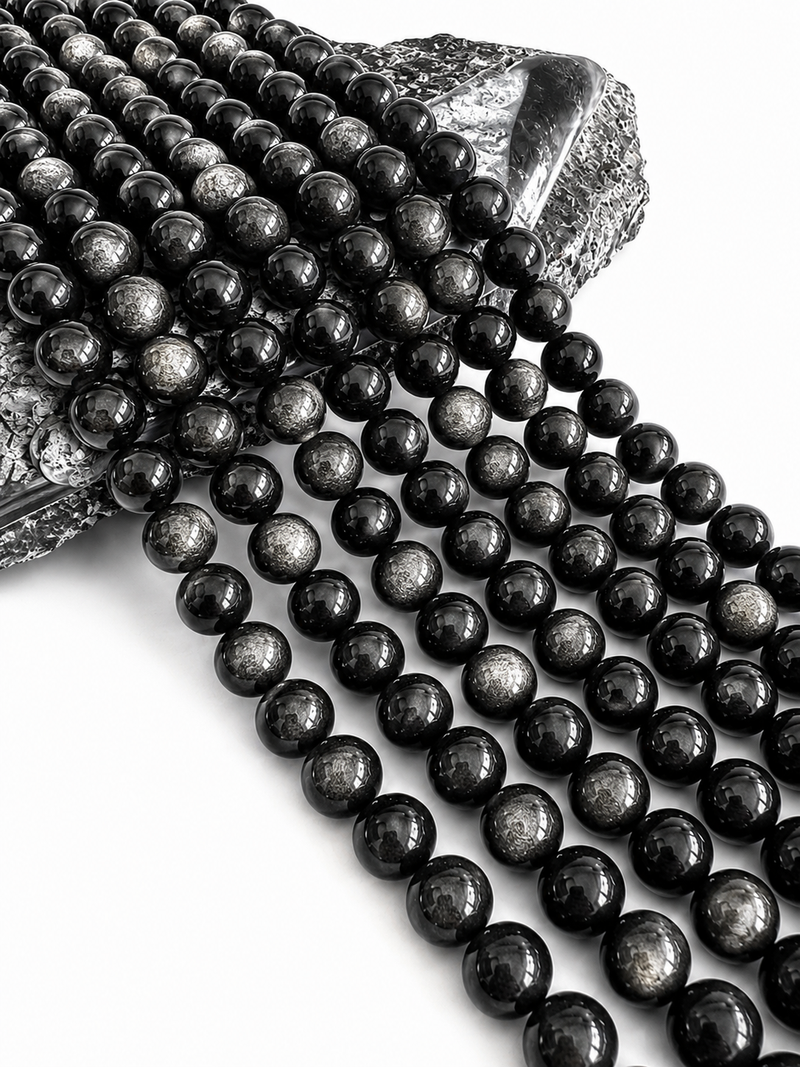 12mm Natural Golden Obsidian & Silver Obsidian Gemstone Beads | 15” Strand
 | DIY Jewelry Designs | 1 Strand