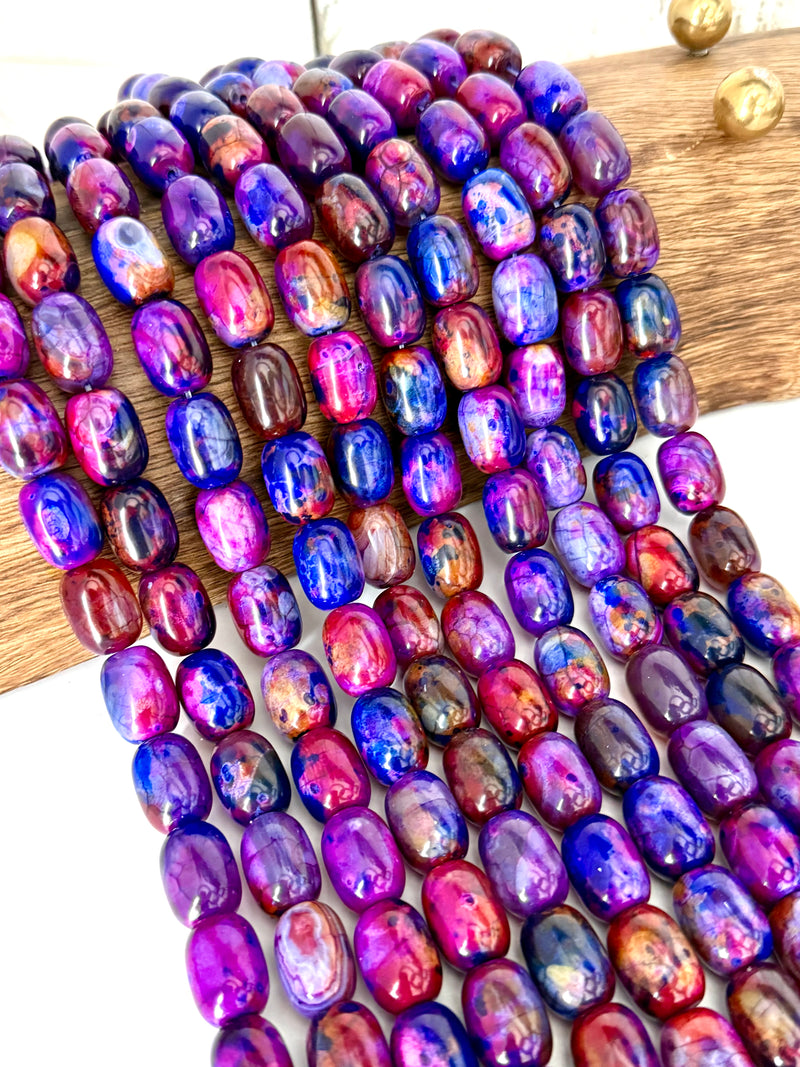13x18mm Agate Barrel Gemstone Beads – Multi-Color & Purple Mix Variants | 15” Strand, 22 Beads | Polished Natural Stone for Jewelry Making | One Strand