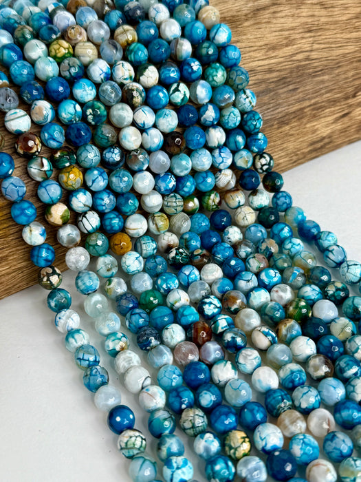 8mm Faceted Fire Agate Gemstone Beads | Blue Fire Agate | Mala | DIY Jewelry Deigns | 15" Strand