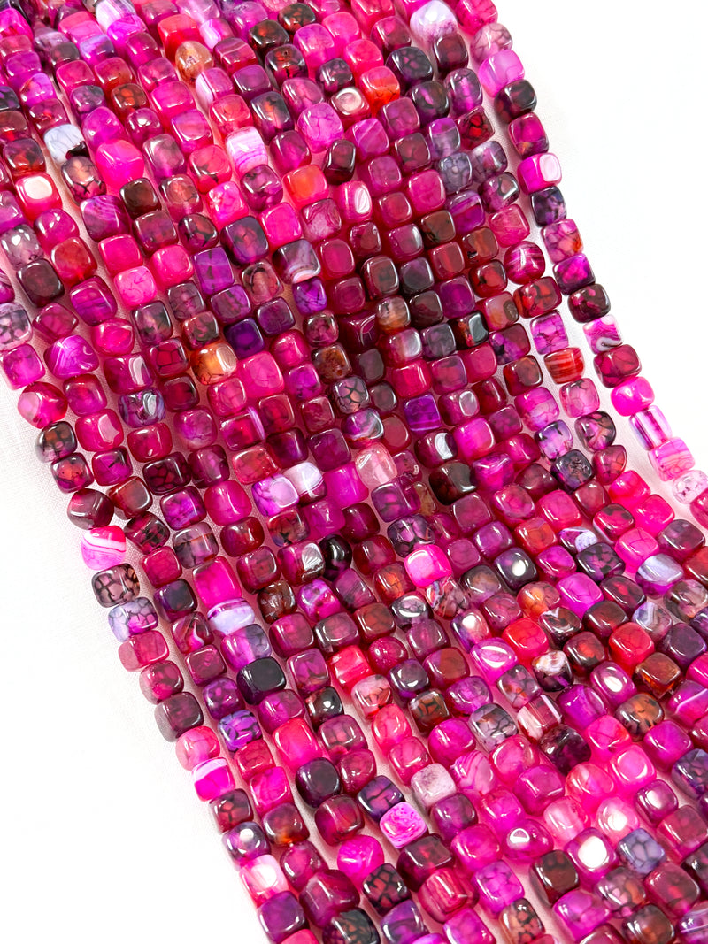 8x8mm Smooth Agate Cube Gemstone Beads | Gemstone Cubes Beads | Banded Agate | Dragon Vein Agate | DIY Jewelry Designs | Choose Color | One Strand