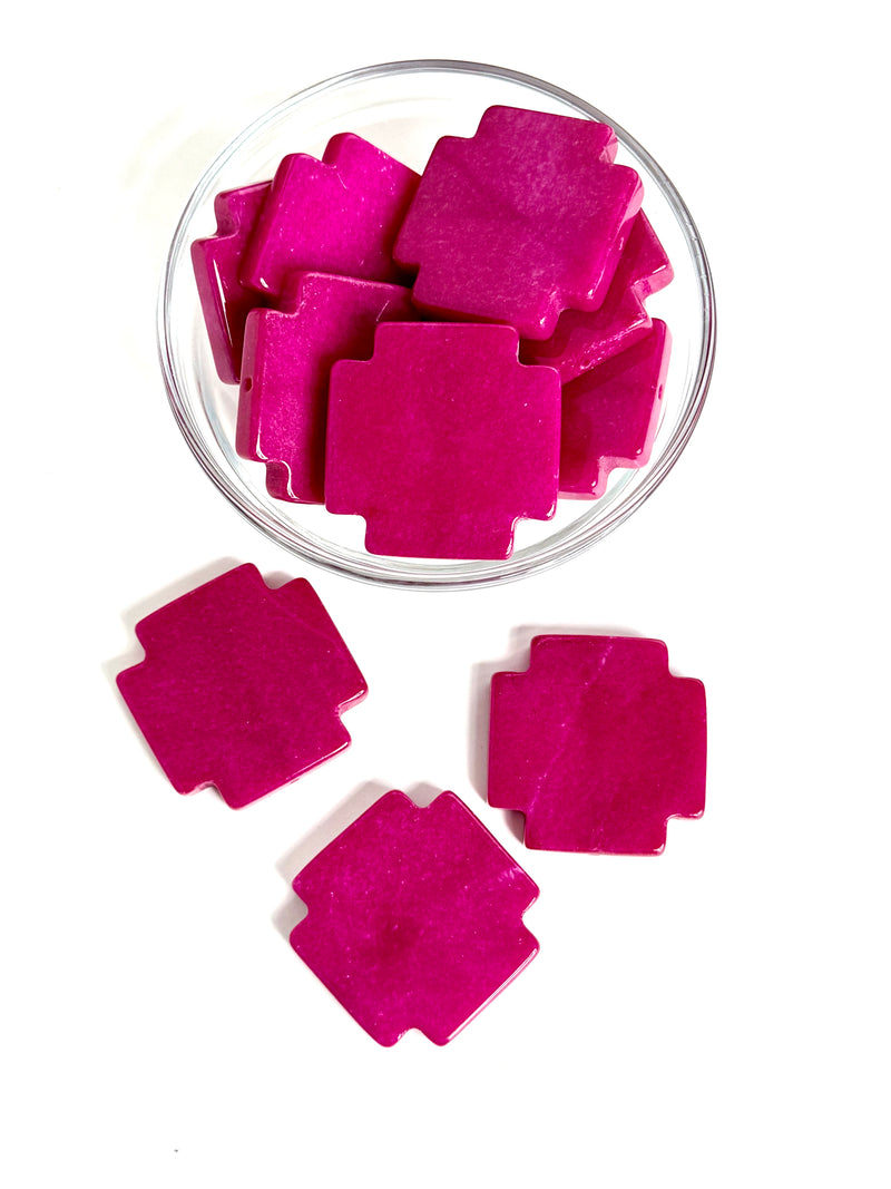 Jade Cross Centerpiece Beads – 30mm & 38mm – Yellow, Green, Blue, Orange, Fuchsia