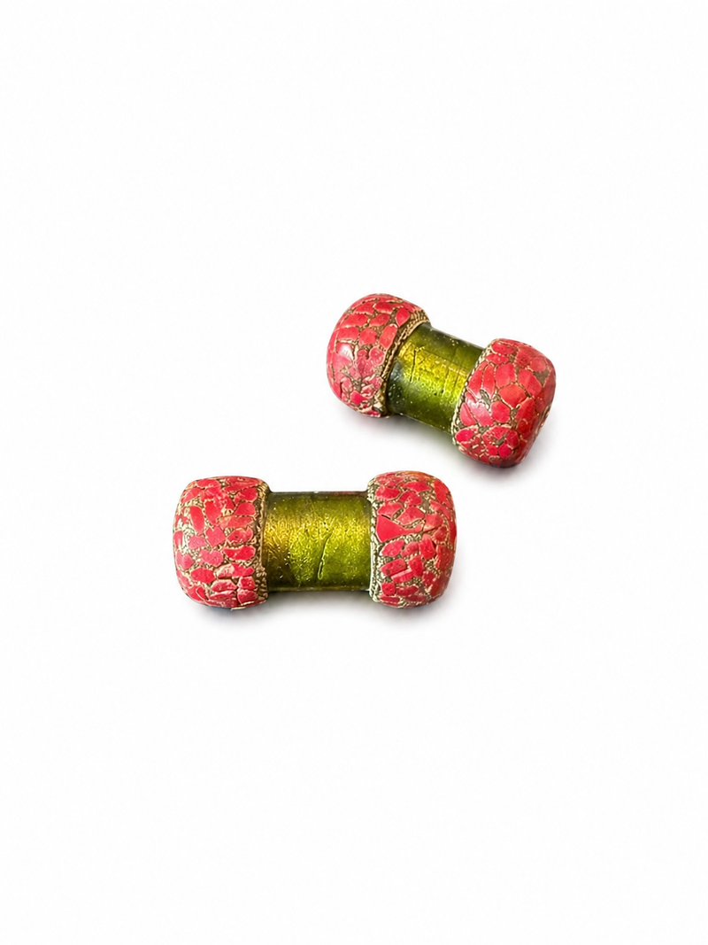 Napoli Mosaic Glass Focal Beads | Gemstone Chip Ends | Artisan Glass Barrel Bead 42–44mm | Luxury Jewelry Making Supplies | One Bead