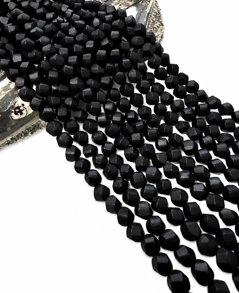 11mm Twisted Black Wood Beads – Faceted Wooden Round Beads – 15” Strand