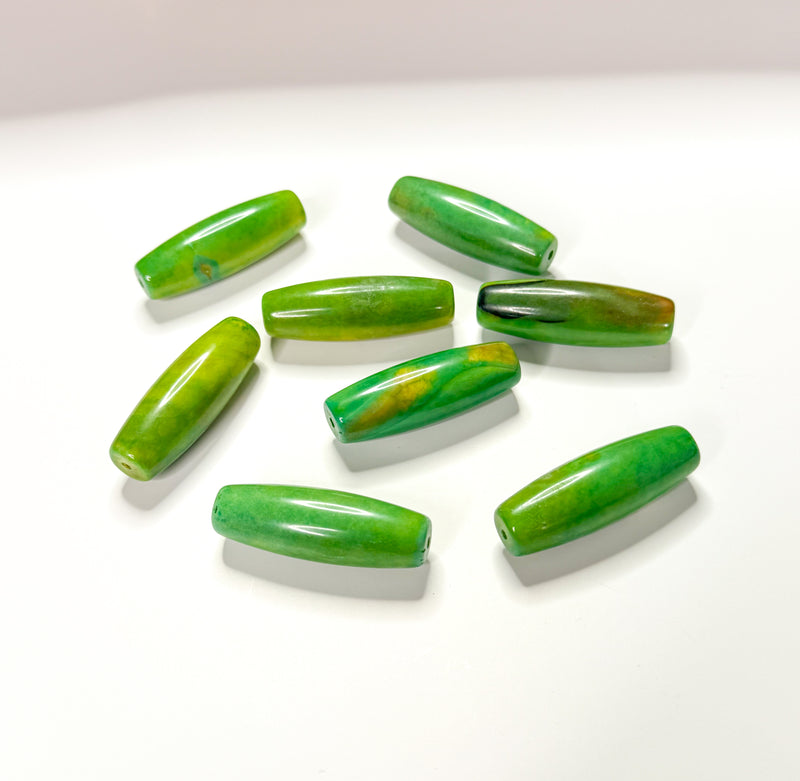 40mm Agate Gemstone Bead | 12x40mm Barrel Shape Bead | Beautiful hues of green and yellow Focal Beads | DIY Jewelry |1 Piece