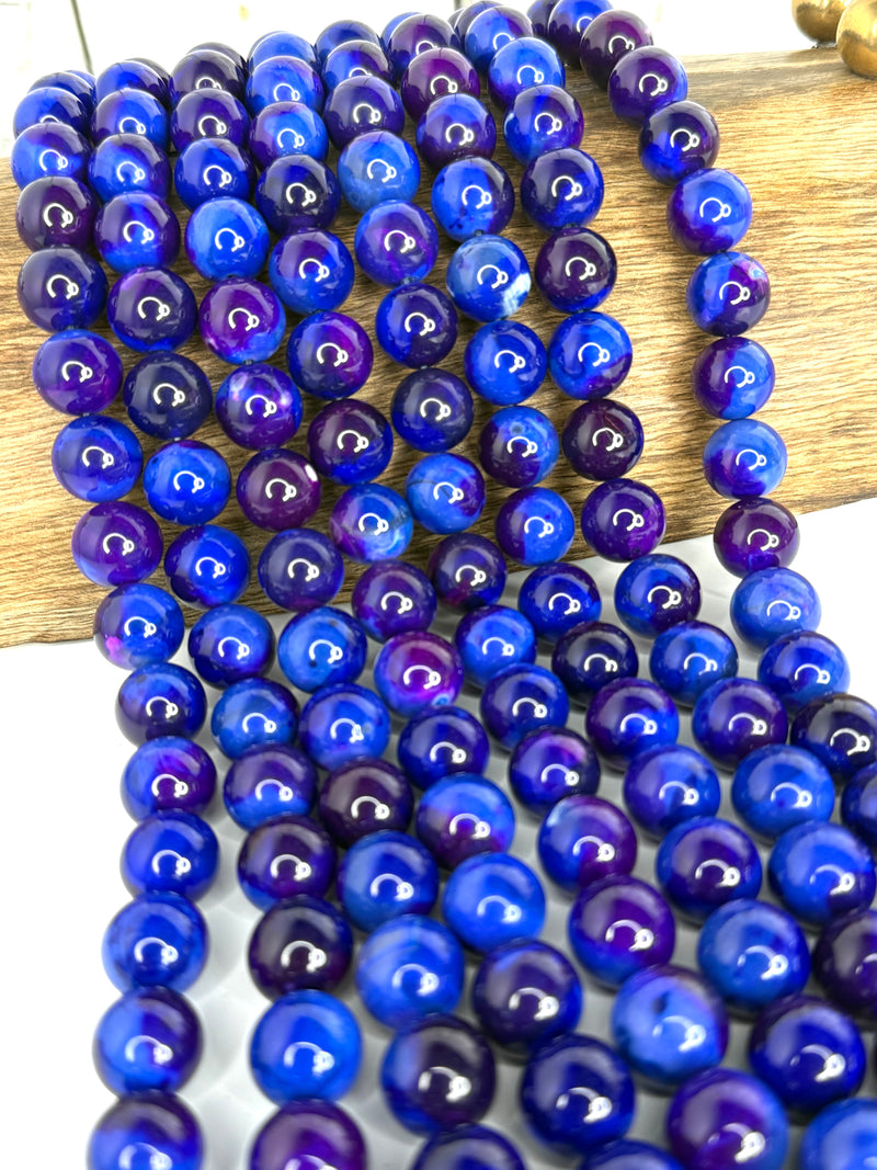 14mm Smooth Agate Gemstone Beads – Blue-Violet & Aqua-Violet Variants | 15” Strand, 28 Beads | Polished Natural Stone for Jewelry Making | One Strand