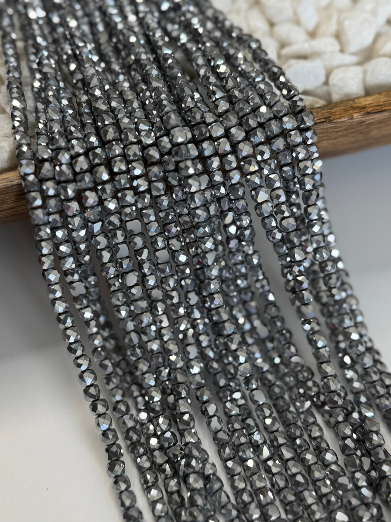 6x6mm Faceted Hematite Cube Beads | Square Hematite Gemstone Beads | DIY Jewelry Designs | 16" Strand | Approximately 82 Beads