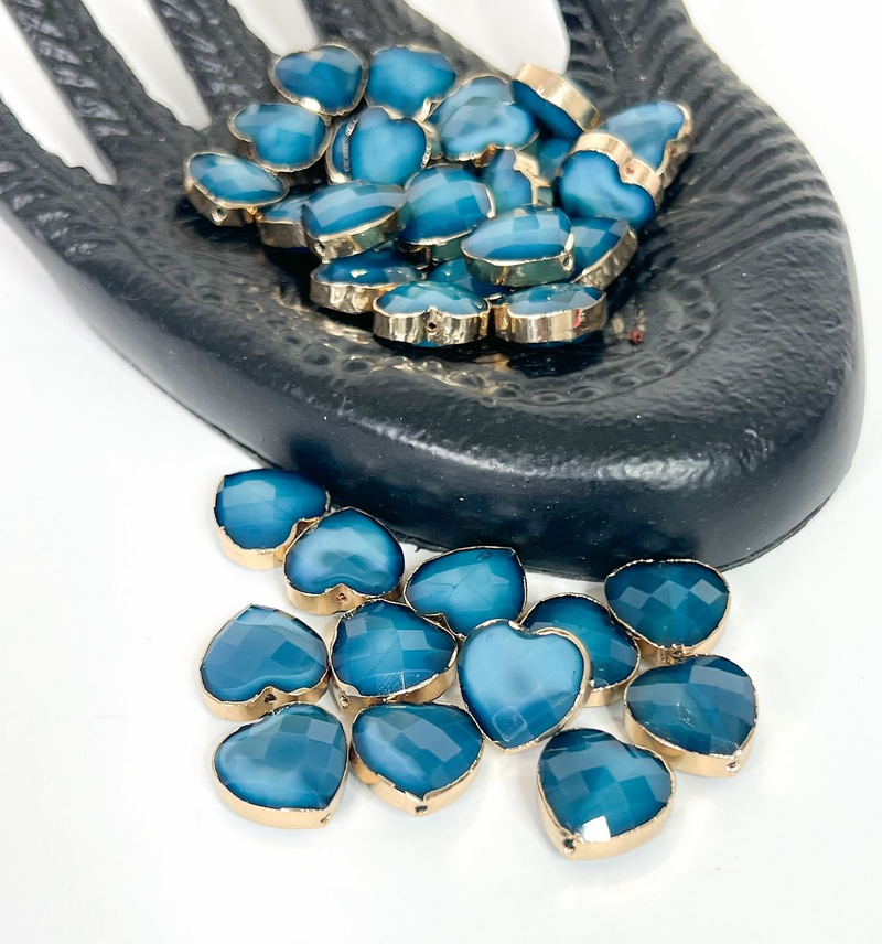 16mm Gold Trimmed Faceted Crystal Heart Beads – Sparkling Glass Beads for Jewelry Making - Multiple Colors (4 Pack)