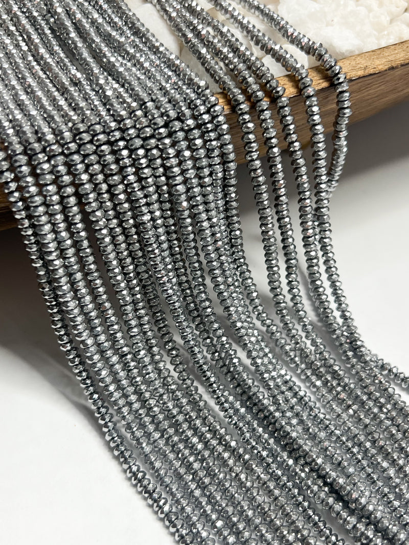 2x4mm Faceted Hematite | Rondelle Hematite | Bronze | Antique Gold | Silver |16” Strand
