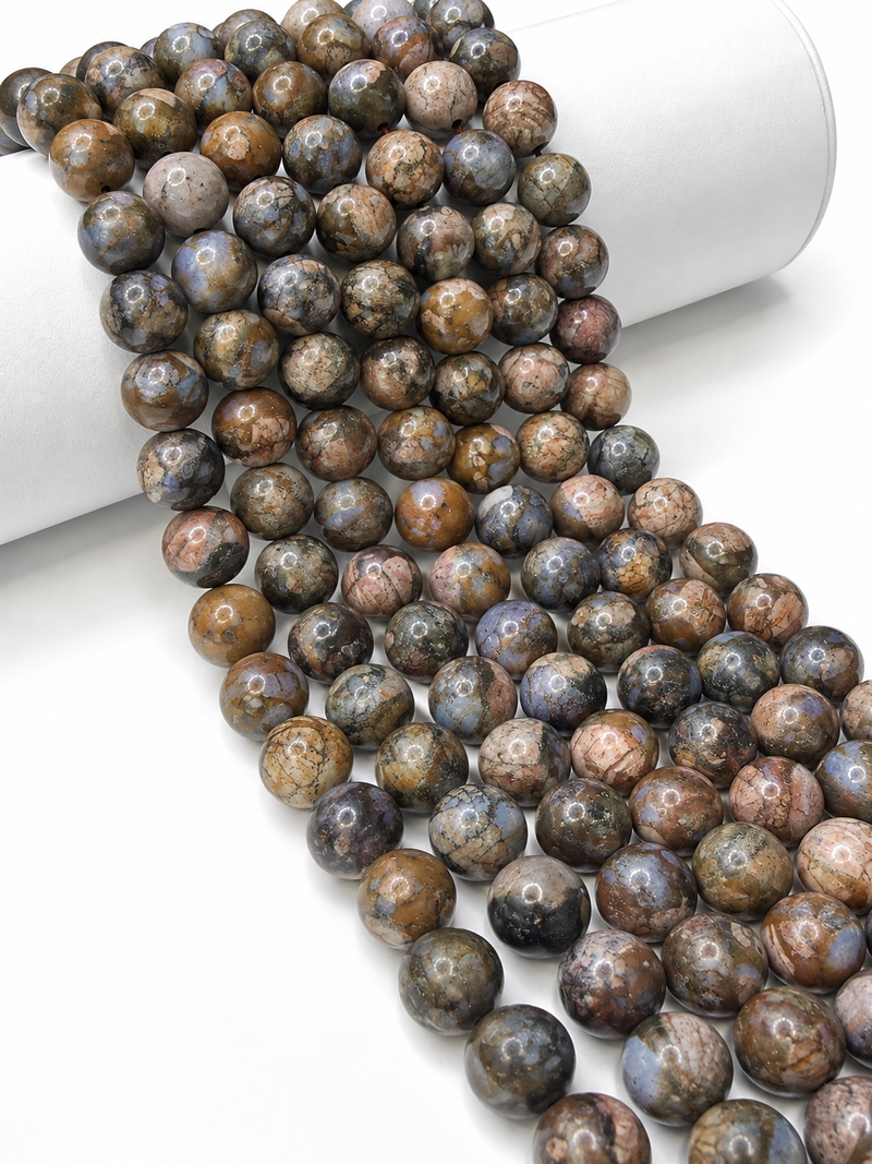 12mm Smooth Llanite Gemstone Beads, Natural Multicolor Round Stone Beads, 15-Inch Strand, One Strand Per Order