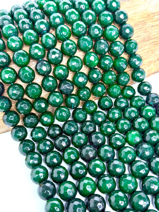 14mm Gorgeous Faceted Jade Gemstone Beads | Green Faceted Round Loose Beads | DIY Jewelry Designs