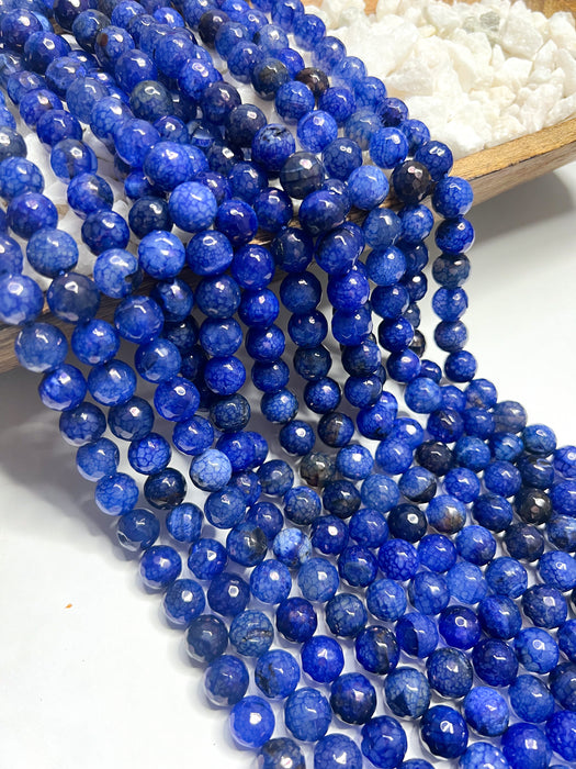 12mm Faceted Blue Crackle Agate | Faceted Blue Agate | DIY Jewelry Making | 15" Strand 32 Beads per Strand