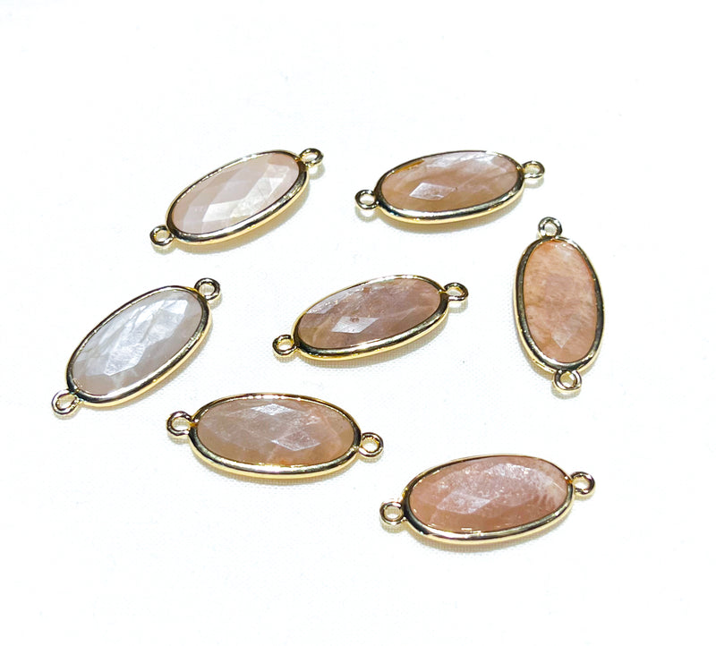 28mm Faceted Peach Moonstone Gemstone Connector Link | Faceted Peach Moonstone | Hold Trim | DIY Jewelry Designs