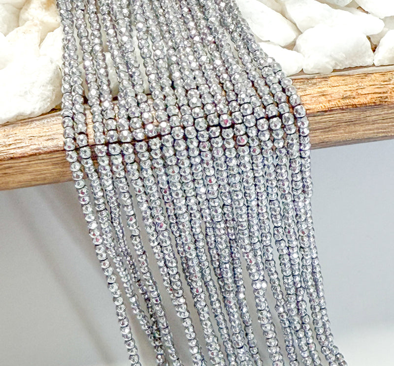 2mm Faceted Hematite Gemstone Beads | Natural Light Gold and Silver Hematite Gemstone Beads | Spacer Loose Stone Beads for Jewelry Making 15.5" 1 Strand | DIY Jewelry Making | One Strand