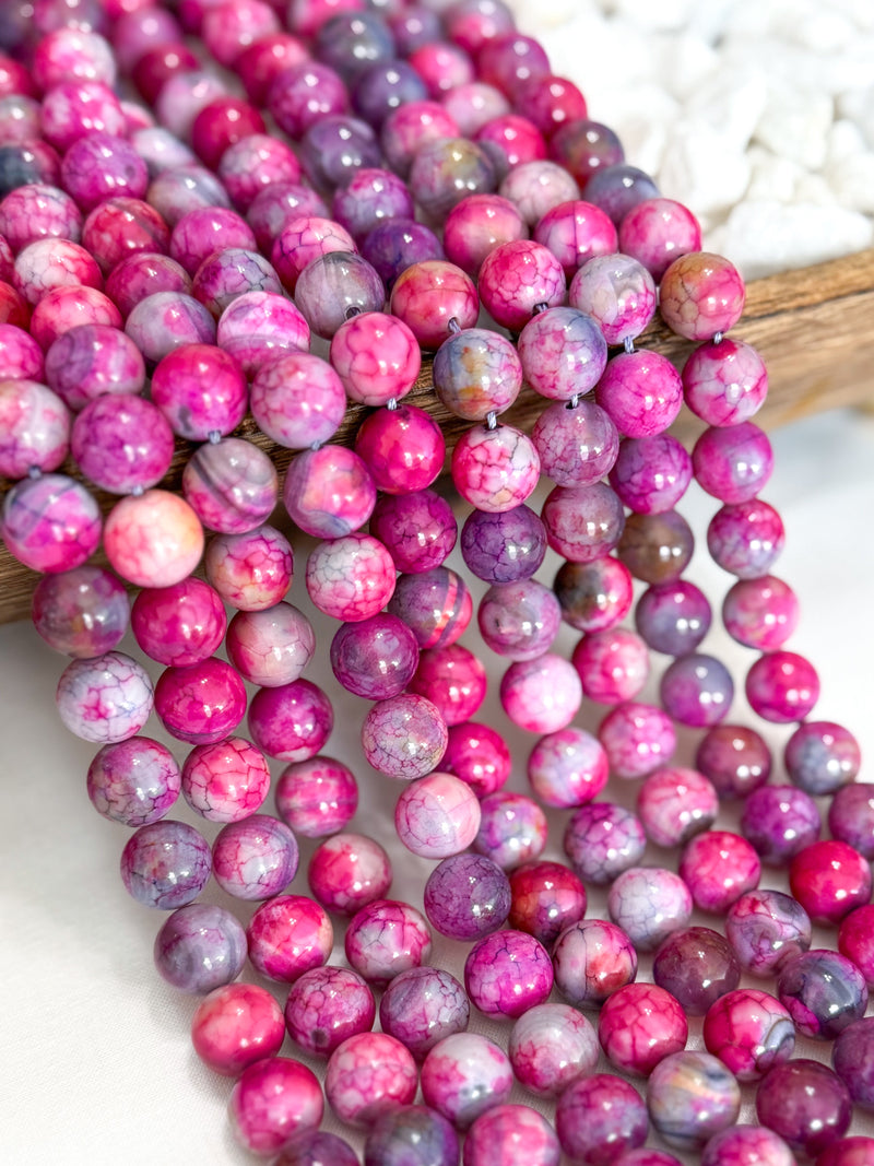 12mm Smooth Fire Agate Gemstone Beads | Beautiful hues of Fuchsia and Purple | Smooth Surface |DIY Jewelry Designs | 15" Strand