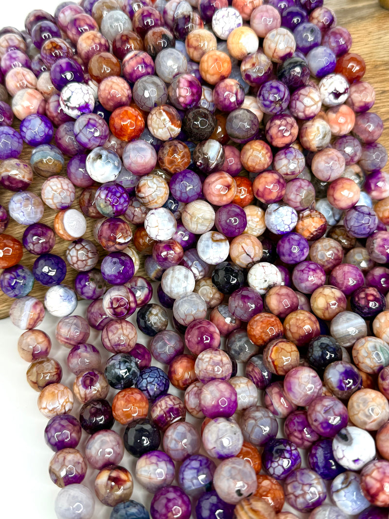 12mm Faceted Fire Agate Gemstone Beads | Faceted Purple Fire Agate | DIY Jewelry Making | 15 Inch Strand | 32 Beads