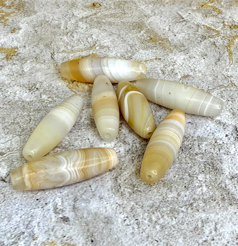 42-45mm Banded Agate Gemstone Focal Beads | 14x45mm Barrel Shape Bead | Beautiful Brown and Cream Gemstone Beads | DIY Jewelry |1 Pcs