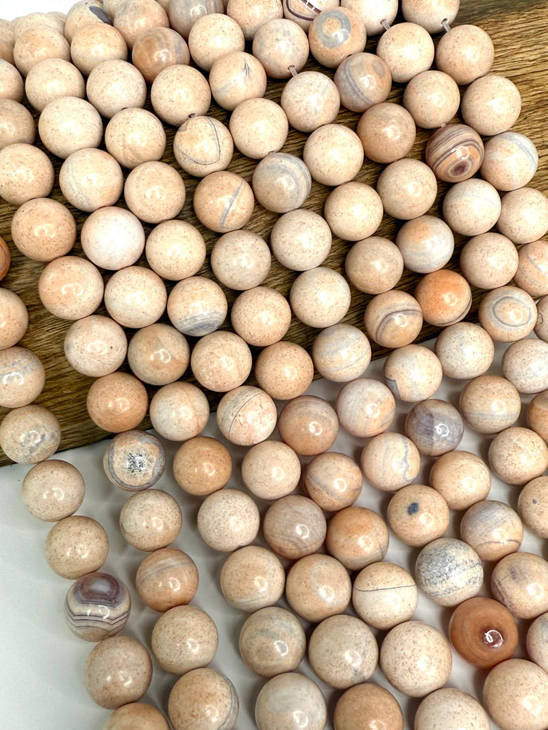 14mm Smooth Banded Agate Gemstone Beads | Cream Banded Agate Beads | " Strand | DIY Jewelry Design