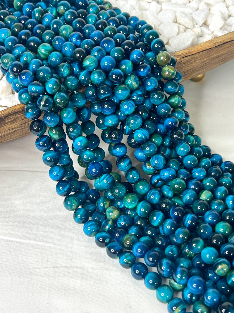 Smooth Turquoise Blue Tigers Eye | Tigers Eye Gemstone Beads | 6mm & 10mm | Healing Properties | DIY Jewelry Making